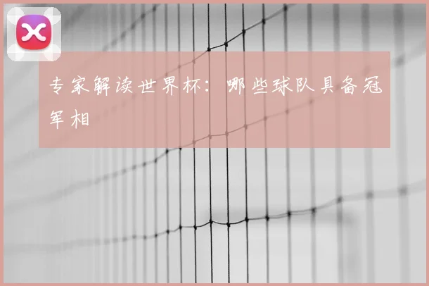 专家解读世界杯:哪些球队具备冠军相